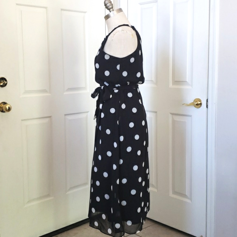 Banana Republic Black White Polka Dot Halter Midi Dress Size 2 - Picture 4 of 17